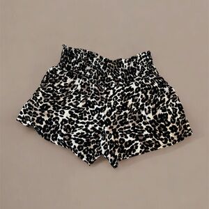 Three Dots Black and Brown Animal Print Shorts with Smocking Waistband